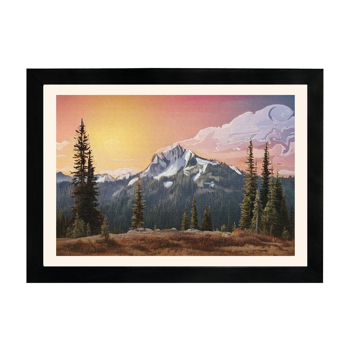 MD Art Collections – Retro Countryside Wall Art | Autumn, Coastal, Village, Wildflower & Mountain Scenes | A4/A3 Black or Mahogany Wood PVC Frame