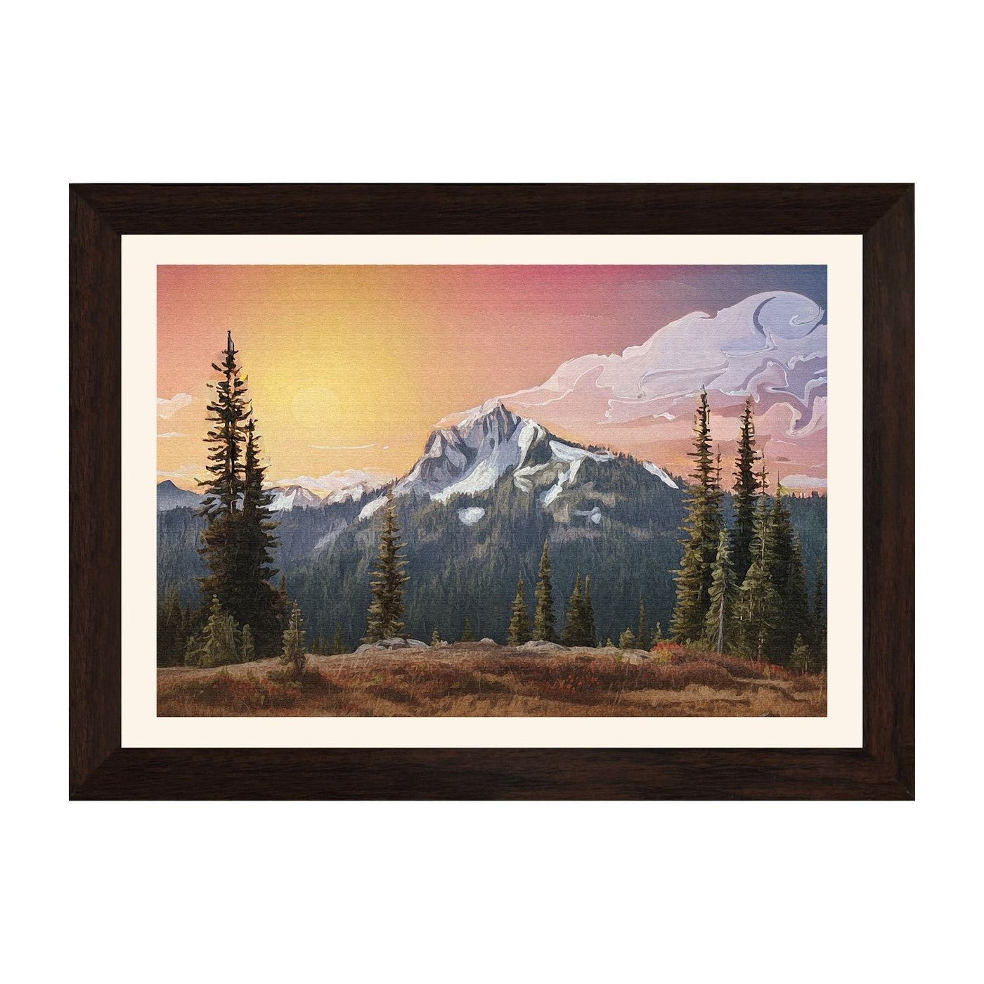 MD Art Collections – Retro Countryside Wall Art | Autumn, Coastal, Village, Wildflower & Mountain Scenes | A4/A3 Black or Mahogany Wood PVC Frame