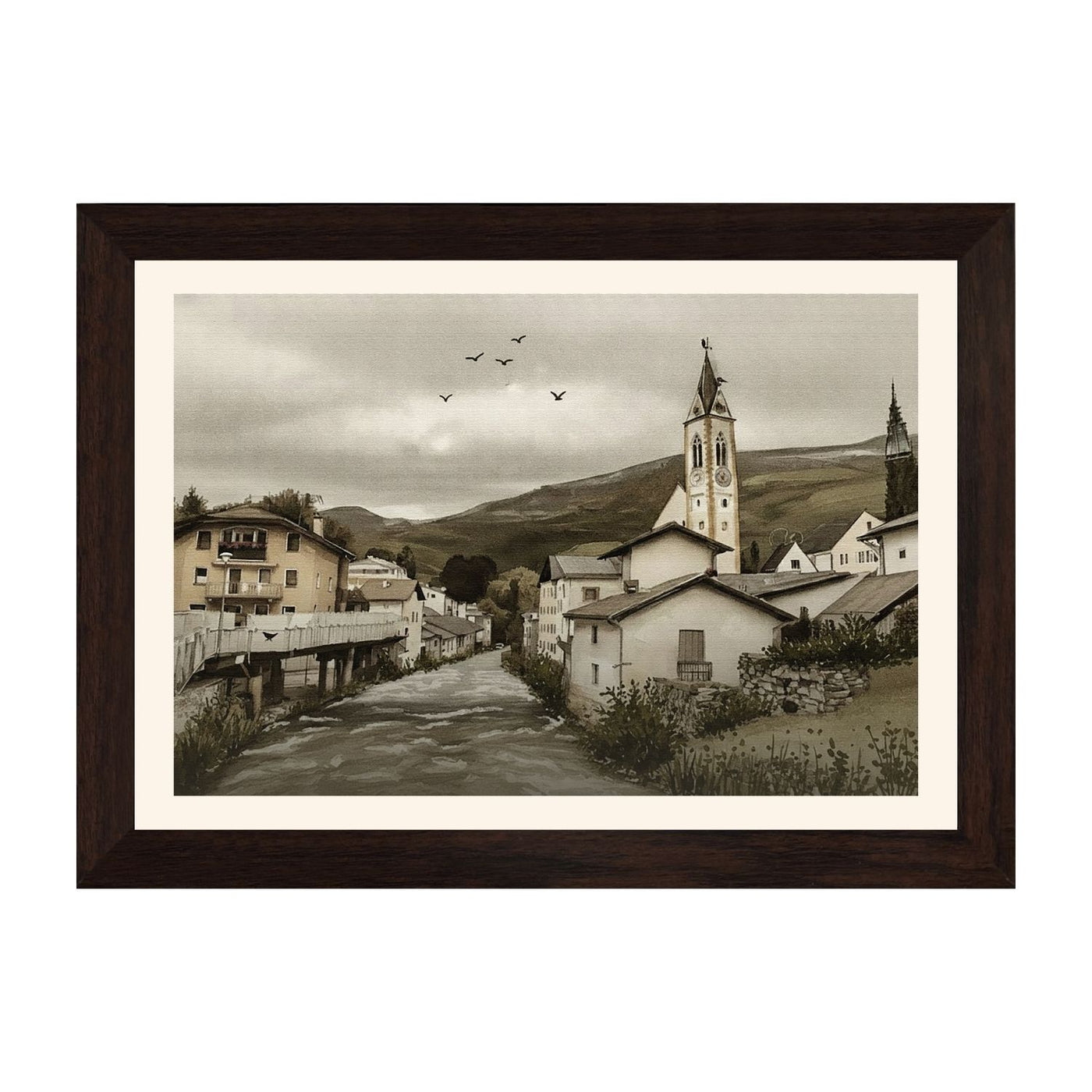 MD Art Collections – Retro Countryside Wall Art | Autumn, Coastal, Village, Wildflower & Mountain Scenes | A4/A3 Black or Mahogany Wood PVC Frame