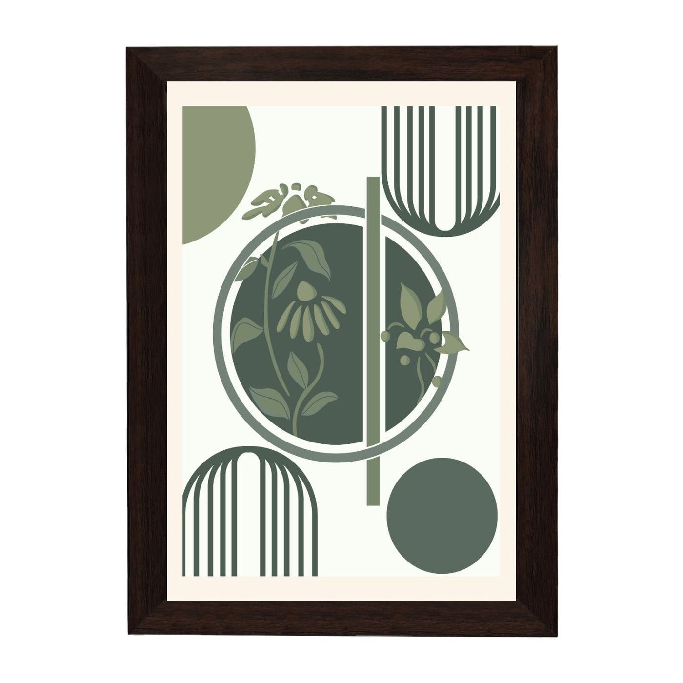 MD Art Collections | Minimalist Abstract Wall Art – Sage Green, Watercolor Green, Beige Flower, Wildflower & Green | A4/A3 Black or Mahogany Wood PVC Frame