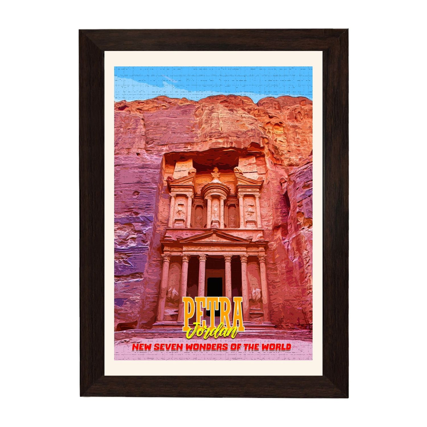 MD Art Collections - New Seven Wonders of the World Wall Art Collection – Great Wall, Petra, Machu Picchu, Chichén Itzá, Colosseum & Taj Mahal | A4/A3 with Black or Mahogany Wood PVC Frame