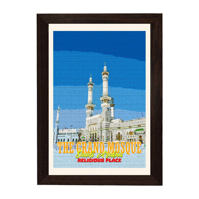 MD Art Collections | Religious Places of Saudi Arabia Wall Art – Mecca, The Grand Mosque, Mount Arafat, Jabal al-Nour, Medina & Diriyah | A4/A3 with Black or Mahogany Wood PVC Frame