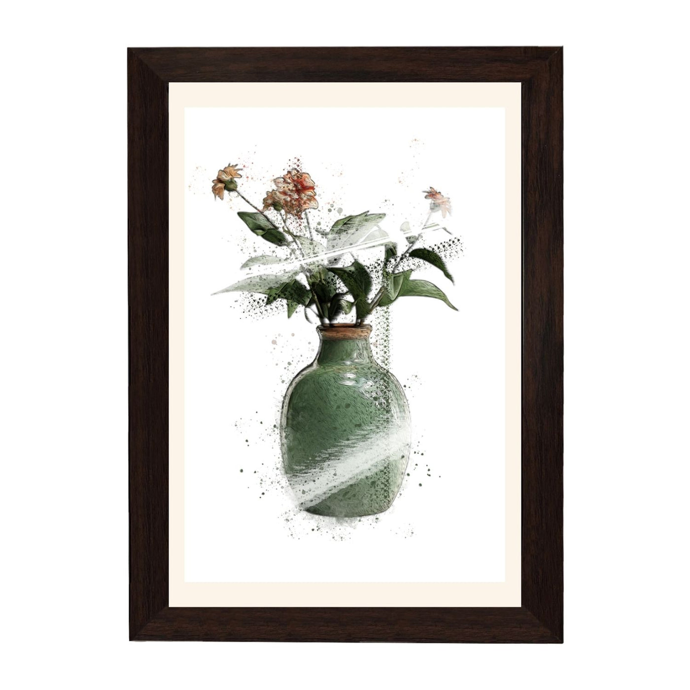 MD Art Collections | Minimalist Abstract Wall Art – Sage Green, Watercolor Green, Beige Flower, Wildflower & Green | A4/A3 Black or Mahogany Wood PVC Frame