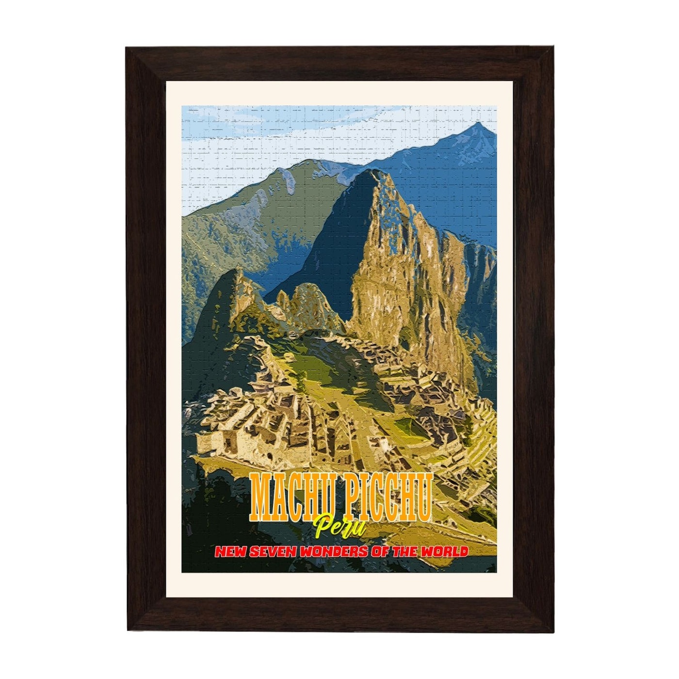 MD Art Collections - New Seven Wonders of the World Wall Art Collection – Great Wall, Petra, Machu Picchu, Chichén Itzá, Colosseum & Taj Mahal | A4/A3 with Black or Mahogany Wood PVC Frame