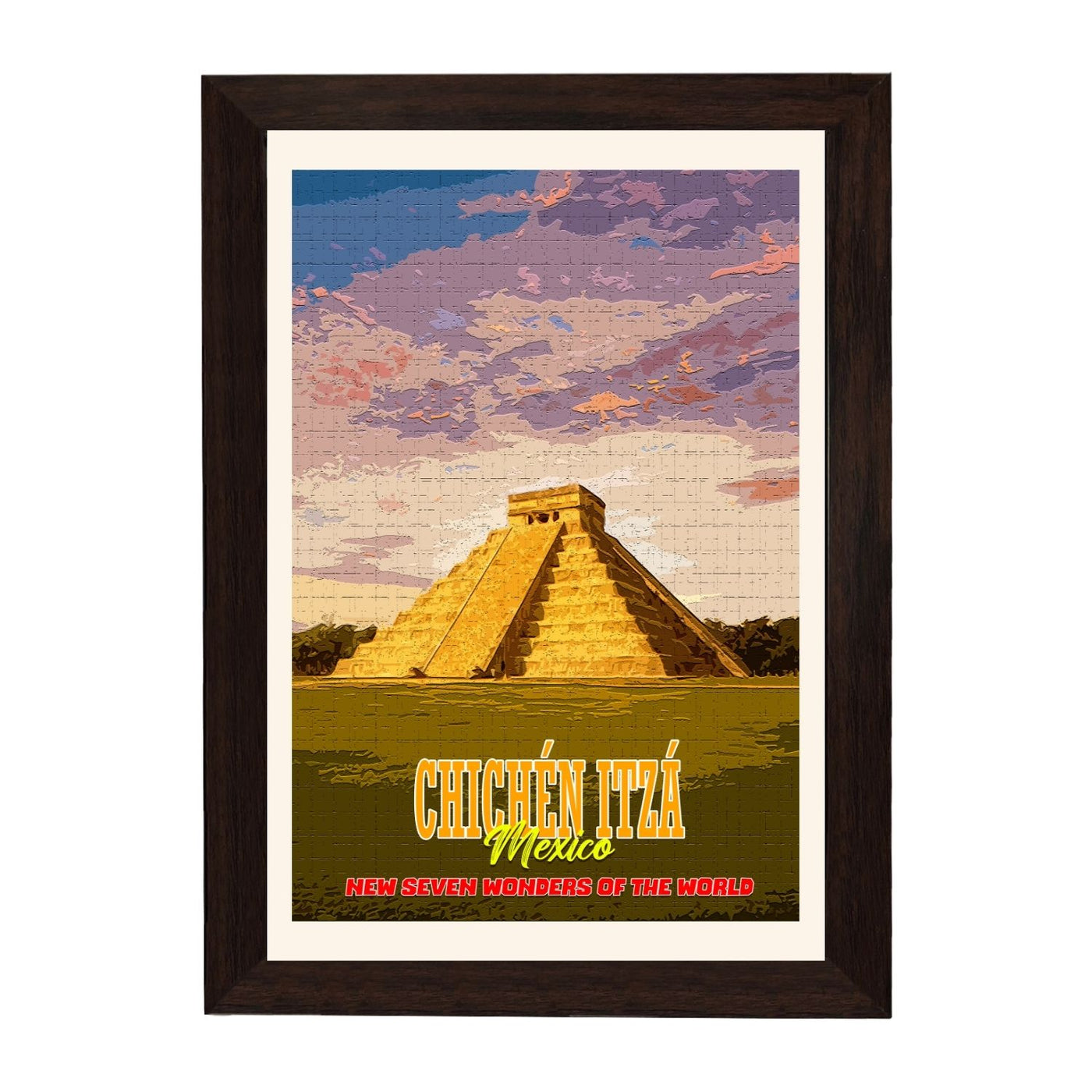 MD Art Collections - New Seven Wonders of the World Wall Art Collection – Great Wall, Petra, Machu Picchu, Chichén Itzá, Colosseum & Taj Mahal | A4/A3 with Black or Mahogany Wood PVC Frame