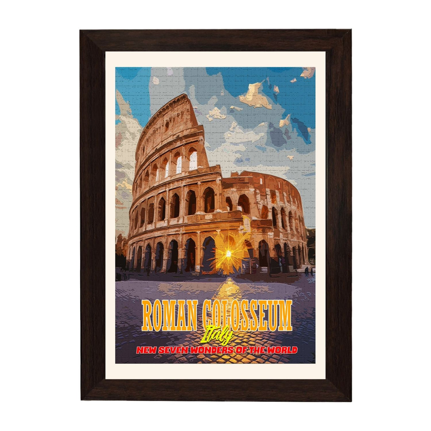 MD Art Collections - New Seven Wonders of the World Wall Art Collection – Great Wall, Petra, Machu Picchu, Chichén Itzá, Colosseum & Taj Mahal | A4/A3 with Black or Mahogany Wood PVC Frame