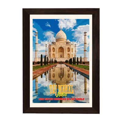 MD Art Collections - New Seven Wonders of the World Wall Art Collection – Great Wall, Petra, Machu Picchu, Chichén Itzá, Colosseum & Taj Mahal | A4/A3 with Black or Mahogany Wood PVC Frame