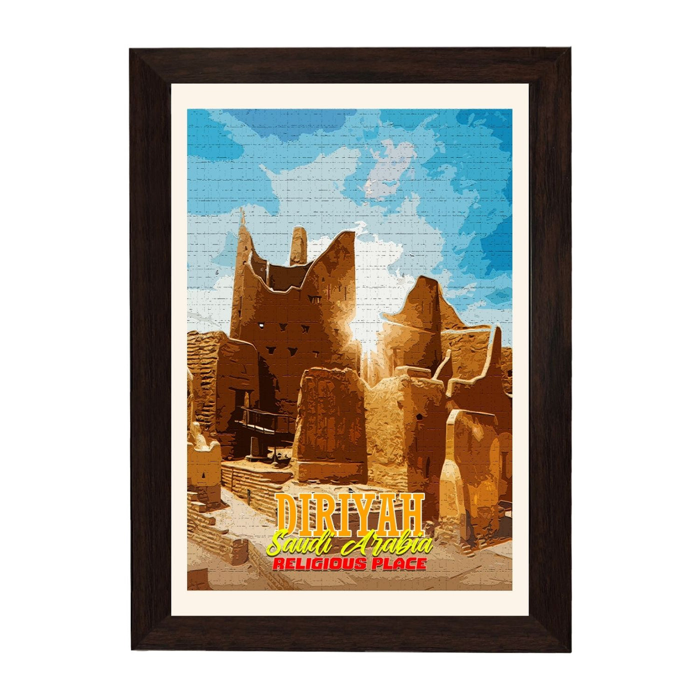 MD Art Collections | Religious Places of Saudi Arabia Wall Art – Mecca, The Grand Mosque, Mount Arafat, Jabal al-Nour, Medina & Diriyah | A4/A3 with Black or Mahogany Wood PVC Frame