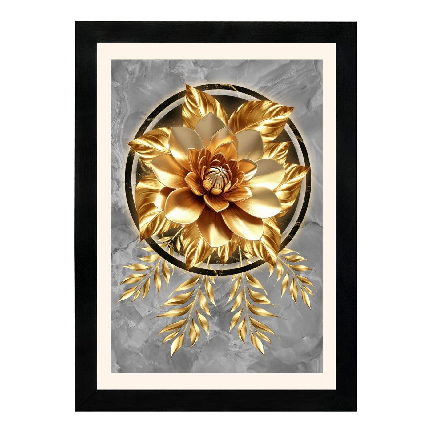 MD Art Collections – Modern Luxury Gold Wall Art | Gold Geometric, Black Gold, Gold Leaf & Elegant Flower Designs – A3/A4 with Black or Mahogany Wood Frame