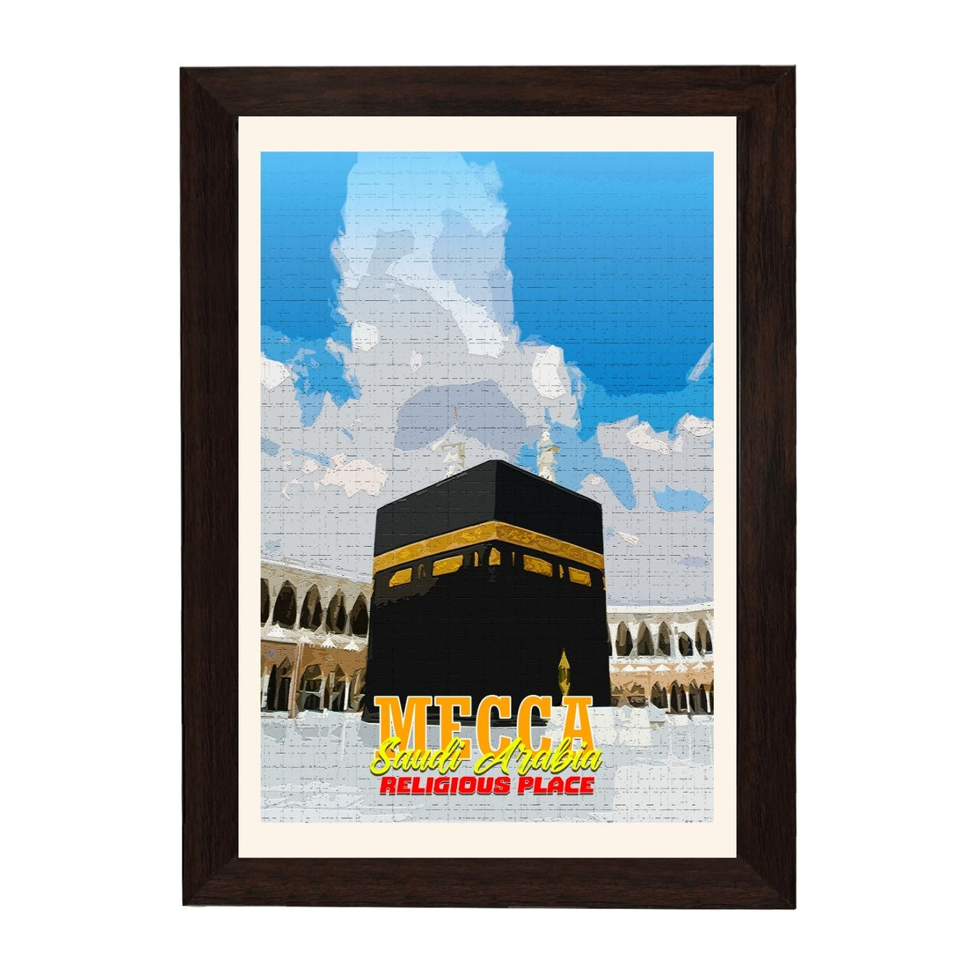 MD Art Collections | Religious Places of Saudi Arabia Wall Art – Mecca, The Grand Mosque, Mount Arafat, Jabal al-Nour, Medina & Diriyah | A4/A3 with Black or Mahogany Wood PVC Frame