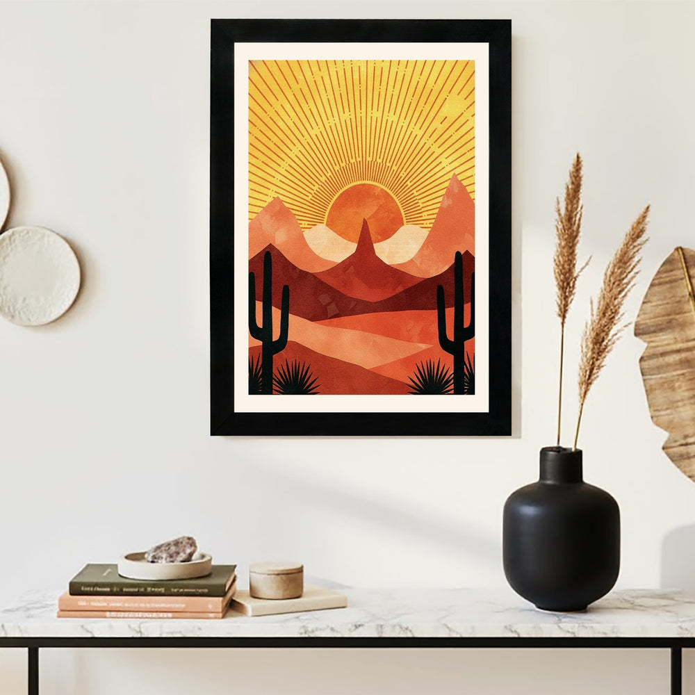 MD Art Collections - Boho Geometric Wall Art A4/A3 PVC Black/Mahogany Wood Frame